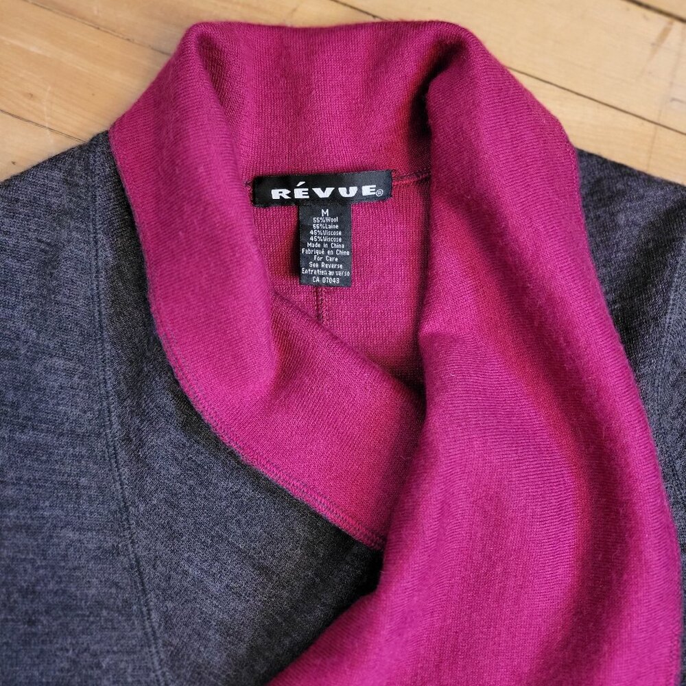 Retro Grandma Wool Blend Long‎ Cardigan 10-12 Gray Magenta
